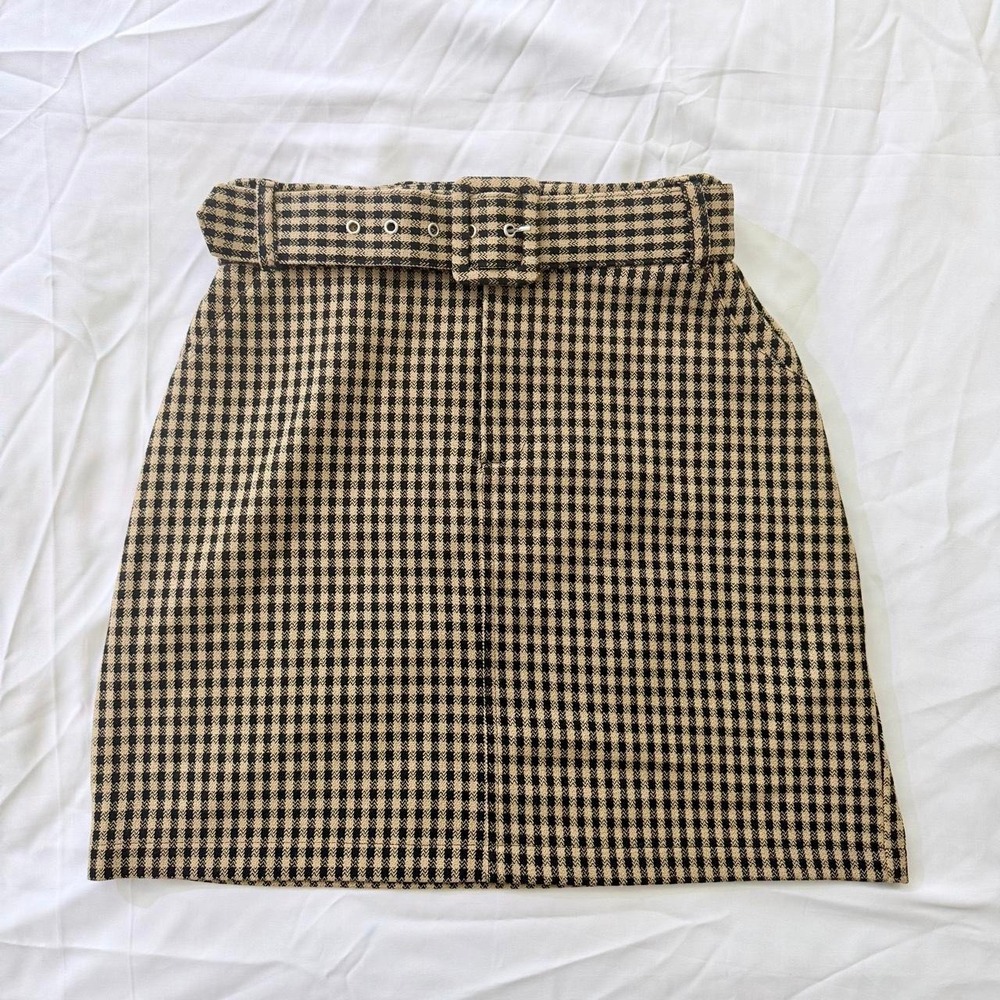 Hollister Brown Plaid Mini Skirt Belted Checkered Ultra High Rise XS